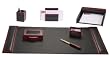 Desk Accessory Set, 7-piece Rosewood and Genuine Top-grain Black Leather