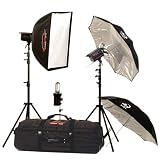 Photogenic 3 PowerLight Monolight Soft Box Kit, 1320ws, with 2 PL1250 Monolights, 1-AKC320 Studiomax Light, Stands, Umbrellas, Soft Box & Case