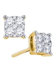 1.55 cttw 18k Yellow Gold Diamond Square Shaped Earrings (Real Diamonds: 1.55 cttw)