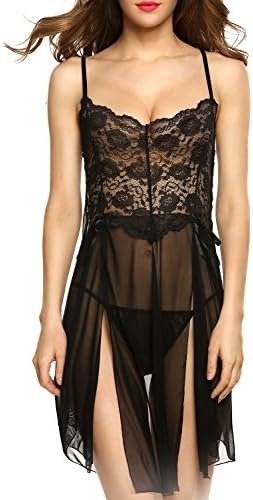 Charmiss Women Sexy Lingerie Mesh Babydolls Nightwear Lace Chemises