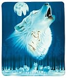 Wolf Howling & Moon Fleece Blanket