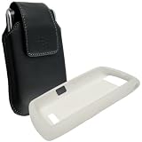 Combo of Blackberry Black Synthetic Holster with Belt Clip (HDW19819001) and White Silicone Skin Cover Case (HDW18971004) for Blackberry 9530 9500 Storm Thunder