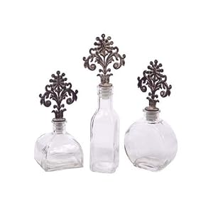 Club Pack of 12 Summer Bloom Decorative Clear Glass Bottles w Decorative Lids