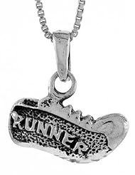 Sterling Silver Running Shoe Pendant, 5/8 inch