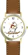 Cross Country Skiing Polar Bear Animal - WATCHBUDDY&reg; DELUXE TWO-TONE THEME WATCH - Arabic Numbers - Brown Leather Strap-Women's Size-Small