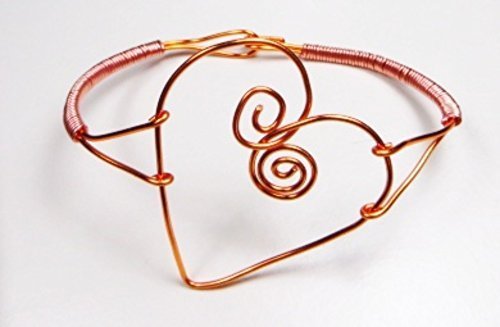 Bright Copper Heart Bracelet, Hand Wrapped.