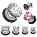 316L Surgical Steel Prong Set - CZ Single Flare Tunnels with 1 Black 0 - Ring - Light Weight - 4G - Sold in a Pair 316L Surgical Steel Prong Set - CZ Single Flare Tunnels with 1 Black 0 - Ring - Light Weight - 4G - Sold in a Pair
