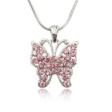 Butterfly Silver and Pink Crystal Charm Pendant Necklace Fashion Jewelry