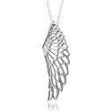 Sterling Silver White Angel Feather Wing White Diamond Pendant Necklace-0.10 carat