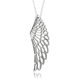 Sterling Silver White Angel Feather Wing White Diamond Pendant Necklace - 0.10 carat