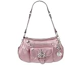 Kathy Van Zeeland Crinkle Patent Zip Top Shoulder Bag Grommets Rings Charms