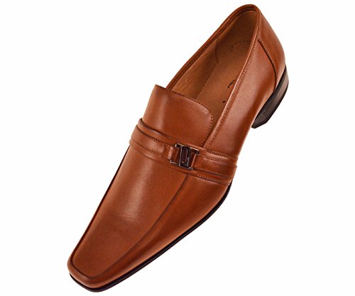 Amali Mens Tan Smooth Moc Toe Step in Loafer Dress Shoe: Style 8001-028