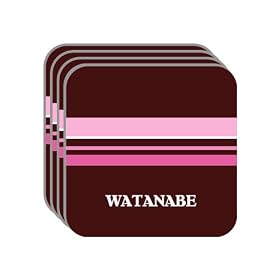 Personal Name Gift - "WATANABE" Set of 4 Mini-Mousepad Coasters (pink design)