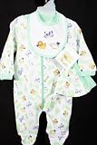 Tuti Fruiti New Fall/Winter Infant Baby Boys 3 Pc. Light Green Animals Footie Set with Bib