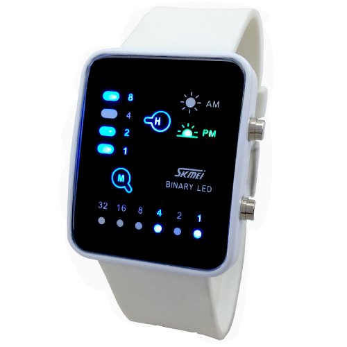 Technological Sense Binary Digital LED Waterproof Unisex Sport Wrist Watches White