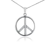10k White Gold Diamond Peace Sign Pendant (1/4 cttw, I-J Color, I2-I3 Clarity), 18