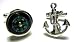 Nautical Cufflink Set : 2 Pairs (Boat Anchor & Compass) Cufflinks W/Gift Box