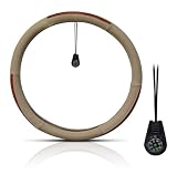 GENUINE BEIGE AND WOOD LEATHER STEERING WHEEL COVER IN GIFT BOX AND FREE COMPASS