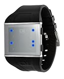 IMAGE OF 01TheOne Men's SLS113B3 Slim Square Blue LED Steel Polyurethane Watch
