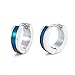 Unique Mens Stainless Steel Hoop Earrings (Silver Blue)