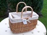 WICKER DEEP SHOPPING CARRY BASKET WITH REMOVABLE LINER