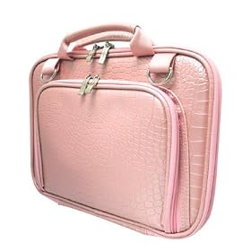 Toshiba NB105 CaseCrown Double Memory Foam Netbook Case with Shoulder Strap (Pink Faux Alligator Skin)