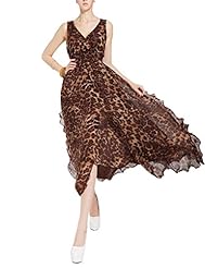Elasticized   Waistline Leopard Print Summer Chiffon Sleeveless Maxi Dress 