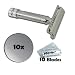 Merkur Classic Safety Razor Chrome #178 with 10 Double Edge Platinum Blades, and a 10x Suction Cup Shower Mirror