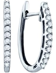14KT White Gold 0.26 CTW Round Diamond Ladies Fashion Hoops Earrings