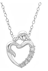 Journey Diamond Mom and Baby Heart Pendant-Necklace in Sterling Silver