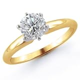 14K 1.00 Carat Round Cut Solitaire Diamond Engagement Ring (I-J ; I1-2)