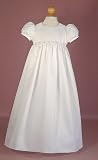 Matte Satin Christening Gown with Ribbon and Pearl Flowers at Waist