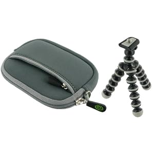 Neoprene Sleeve Case (Grey) and Premium Tripod for Nikon Coolpix S3000 12 MP Digital Camera Black