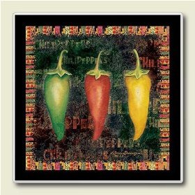 Click here to buy CHILI Pepper STONE COASTERS Set 4 chilli SOUTHWESTERN by Highland Graphics.
