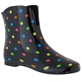 Capelli New York Multi Dot Print With Pull Loop Ladies V-Cut Body Rubber Rain Boot Black Combo 6