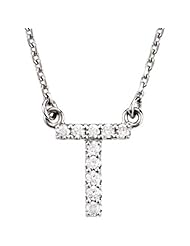 14K White Gold Diamond Initial Necklace "T" -- LIFETIME WARRANTY