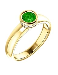18K Yellow Gold 5.00mm Round Cut Tsavorite and Diamond Ring -- LIFETIME WARRANTY