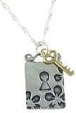 Handcrafted Kevin N Anna Lock and Key Charm Necklace with Gold Filled Accent 950 Platinum Rectangle Charm Necklace on 925 Sterling Silver Chain - Comes Gift Boxed