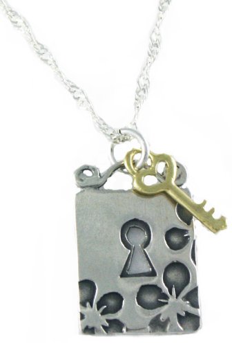 Handcrafted Kevin N Anna Sterling Silver Lock and Key Charm with Gold Filled Accent Necklace on 925 Sterling Silver Chain - Comes Gift Boxed
