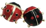 Double Ladybug Cloisonne Enamel Pin Broach - Gold Finished