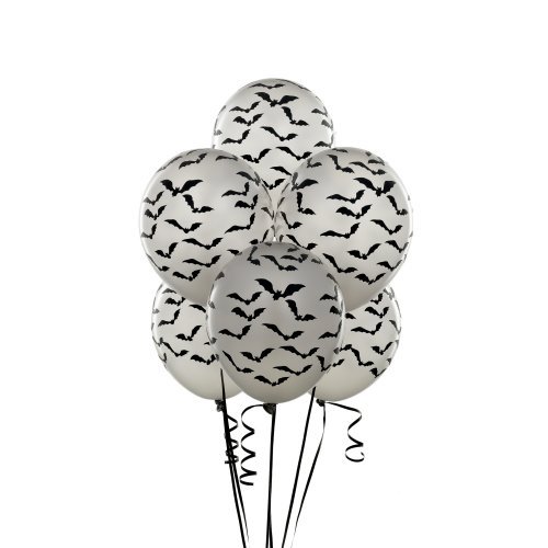 Silver with Black Bats Balloons (6 count)