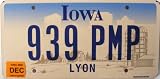 Iowa, Non Embossed Flat License Plate with blue numbers with Farm Graphic