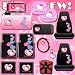 Hello Kitty Sanrio Hearts Design 14 Pieces Combo Set Front and Rear Rubber Floor Mats Seat Covers Steering Wheel Cover License Plate Frame CD Visor Organizer Windshield Sunshade Side Window Shades Key Chain and a Bonus 24 Pieces Capacity Durable CD Wallet