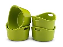 Rachael Ray Stoneware 10-Oz. Ramekins Round Bubble and Brown Singles, Set of 4, Green