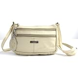 Real Leather Cross Body Bag with Double Shoulder Strap (Brown, Red, White or Beige)