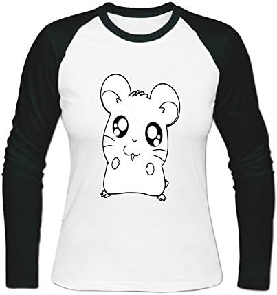 MICEN Women's Cartoon Hamster Hamtaro T Shirt Long Sleeve Blackwhite M White