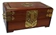 Chinese rosewood jewelry box chest with asian brass accents and longevity symbol, 12" x 7" x 6"