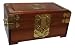 Chinese rosewood jewelry box chest with asian brass accents and longevity symbol, 12 x 7 x 6