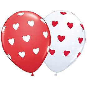 Valentines Day Big Heart - White & Red Latex Balloons x 5 - Qualatex