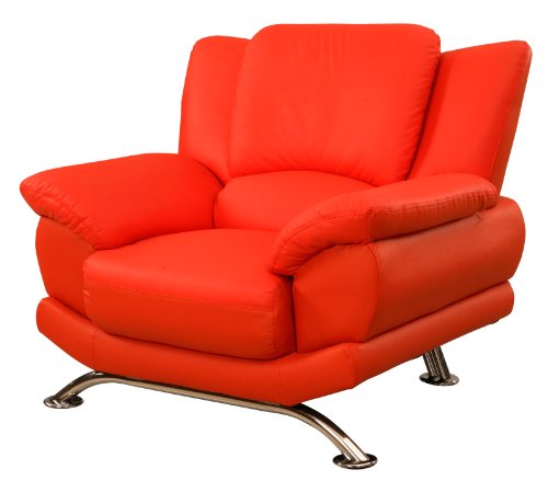Global Furniture 9908-R-CH W/LEGS Rogers Collection Bonded Leather Matching Chair, Red with Chrome Legs